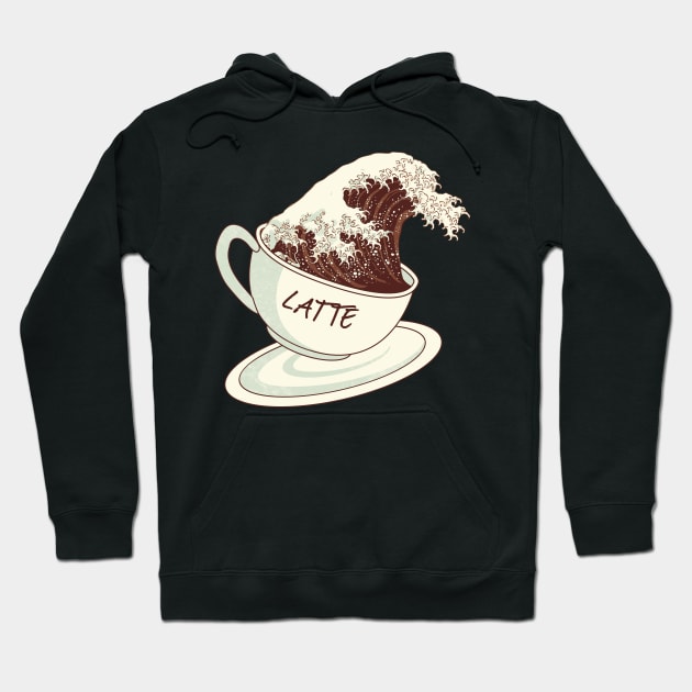 Dramabite The Great Wave of Cafe Latte Coffee Hoodie by dramabite